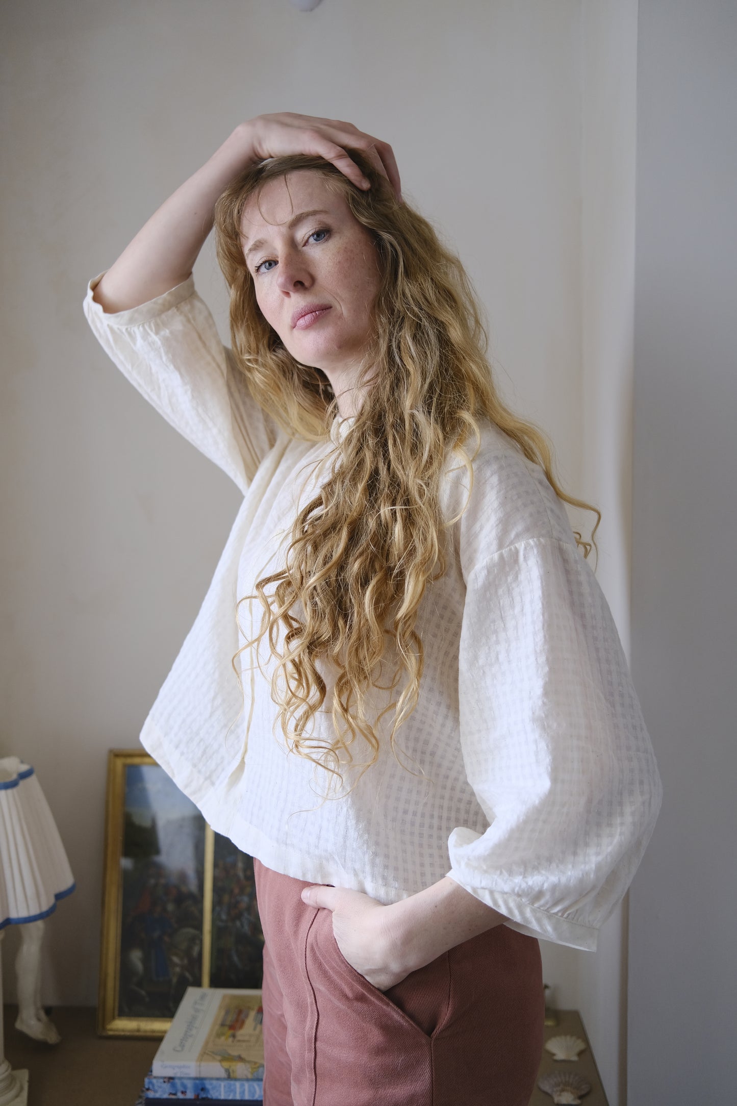 Rebecca Blouse - White Check Cotton